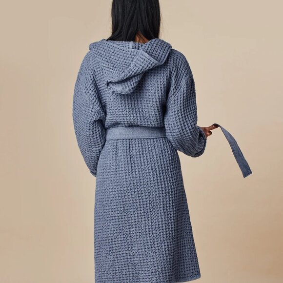 Onsen Supima® Waffle Bath Robe size Small color: Denim - Picture 4 of 4